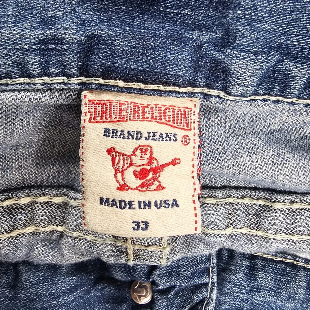 True Religion Ricky Big T Jeans Mens 33X34 Blue Distressed Bootcut VTG Y2K USA